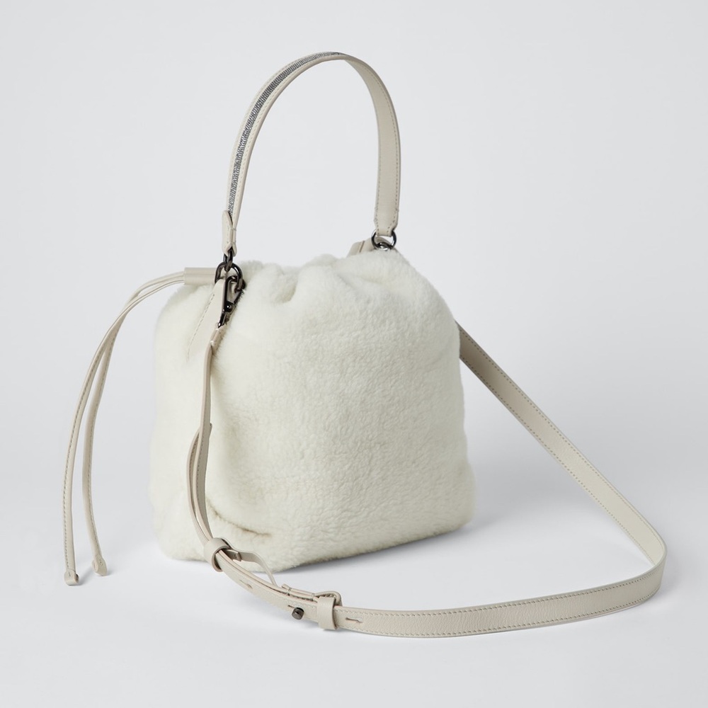 Brunello Cucinelli Fleecy virgin wool and cashmere bag with shiny handle